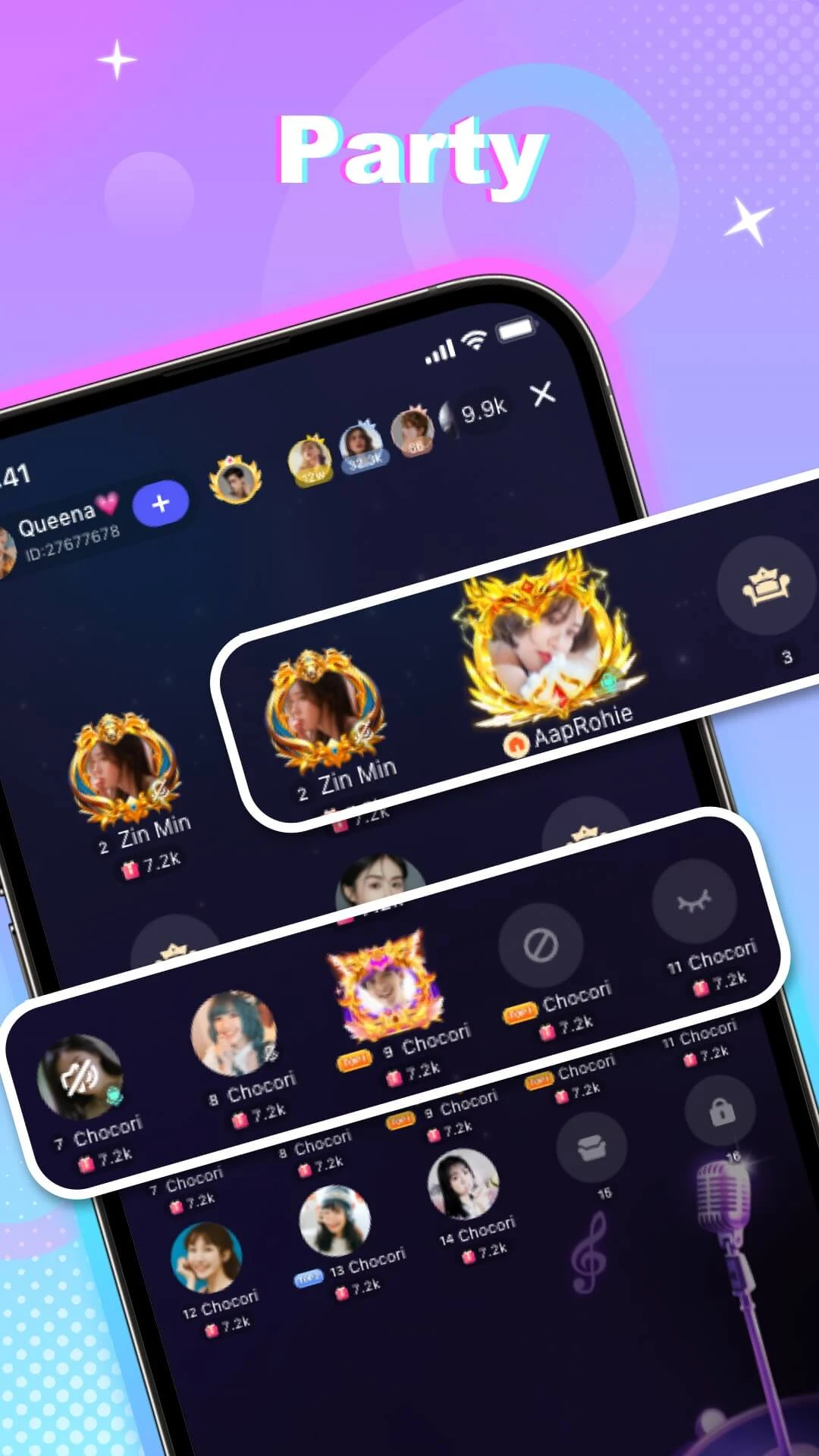 Saku Shorts multi-user voice party room interface